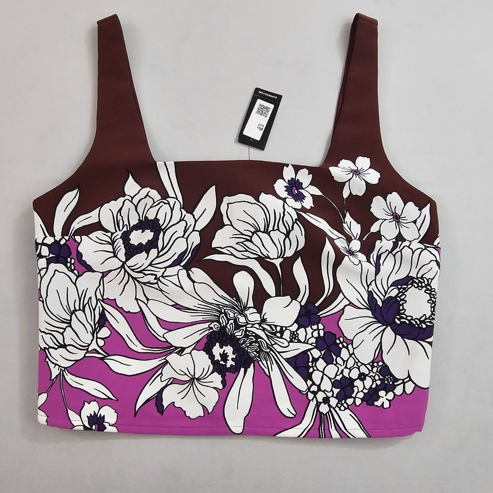 Express Floral Tank Top Womens XS Brown Purple Square Neck 09709477 NEW